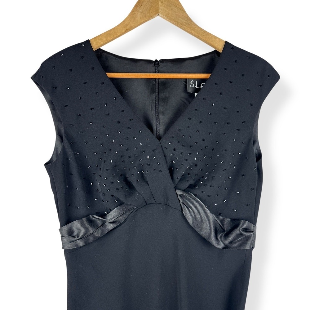 SL Fashions Black Beaded Evening Dress Womens Size 6 Formal Cocktail Y2K 2000s - Picture 4 of 10